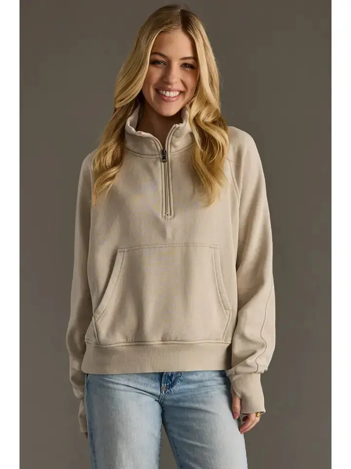 Women's Panache Tan 1/4 Zip Sweatshirt 1