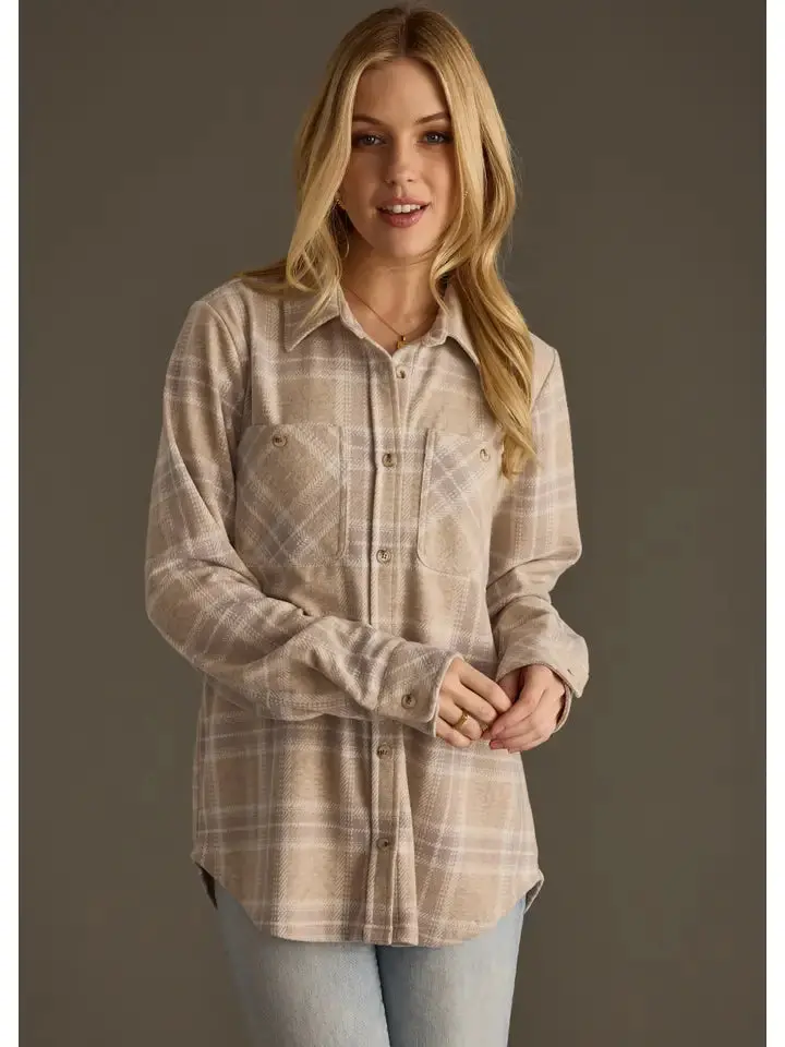 Women's Panache Tan & Mauve Soft Button Up Shirt 1