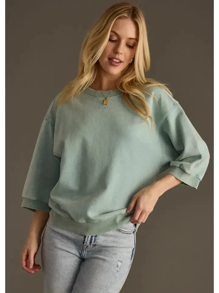 Women's Panache Washed Teal Short Sleeve Sweatshirt 1