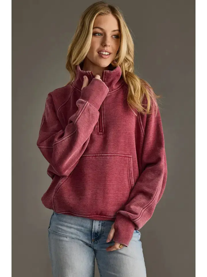 Women's Panache Wine 1/4 Zip Sweatshirt 1