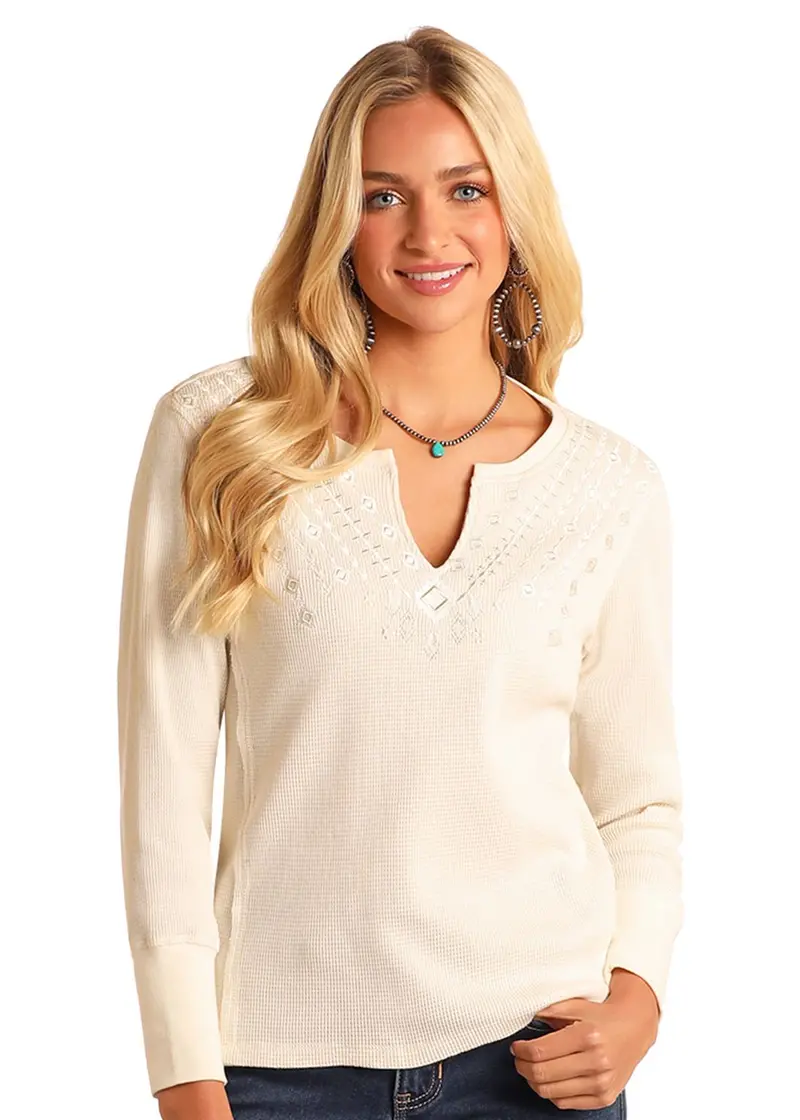 Women's Panhandle Slim Embroidered Raw Edge Top 1