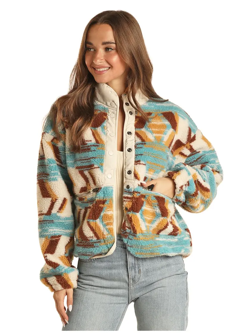 Women's Rock & Roll Abstract Print Sherpa 1
