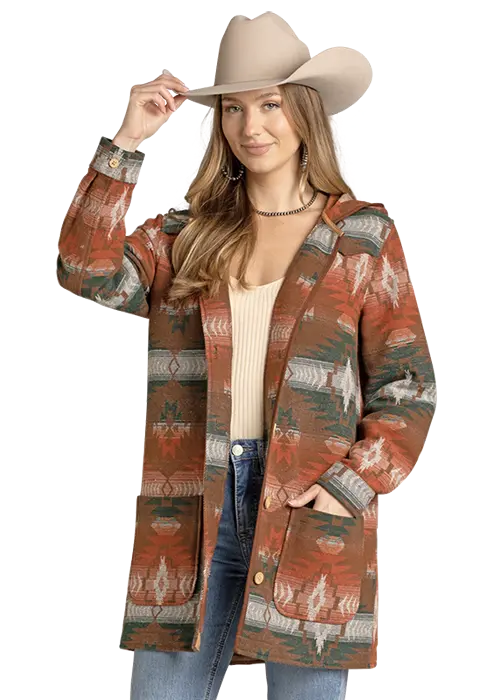 Women's Rock & Roll Aztec Jacquard Coat W/ Hood 1