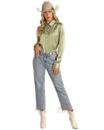 Women's Rock & Roll Chain Fringe Hem Crop Jean 1