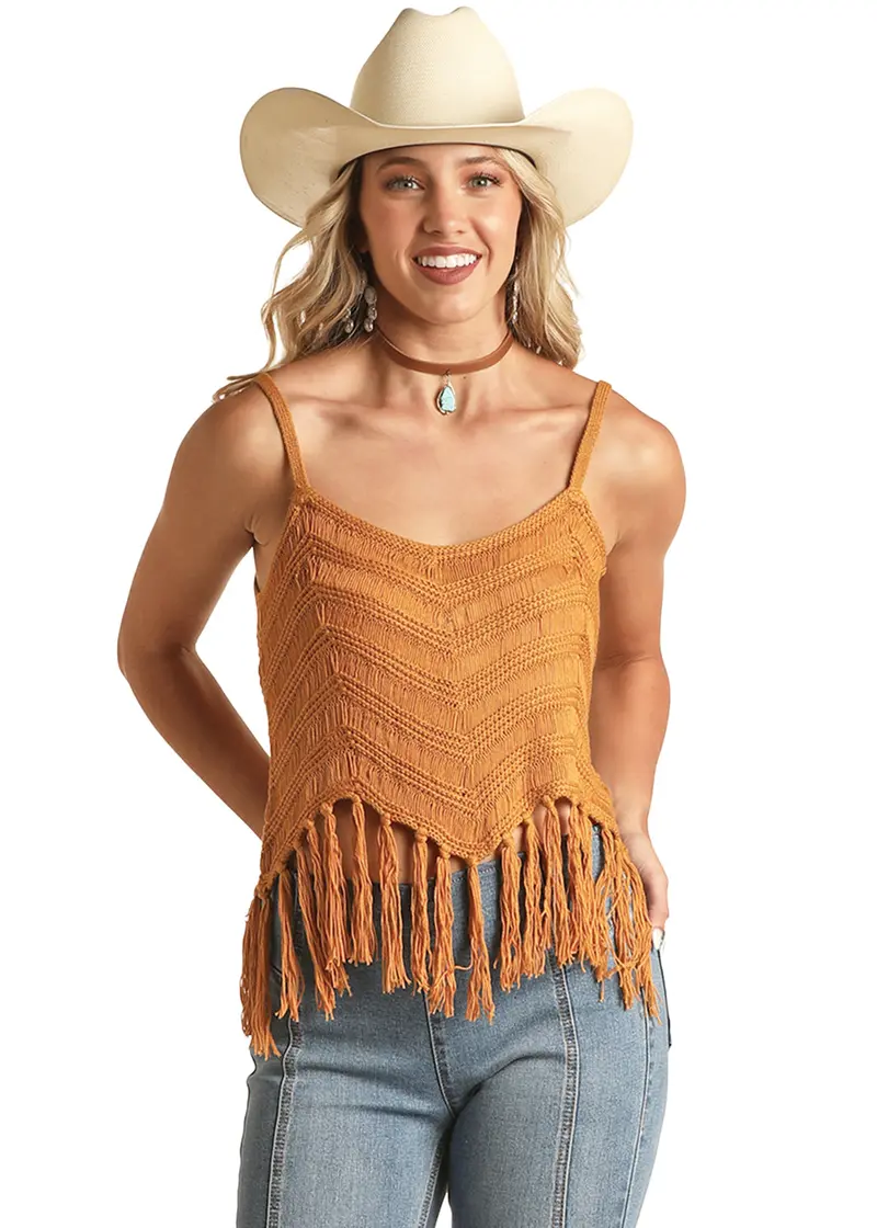 Women's Rock & Roll Crochet Fringe Tank Top 1