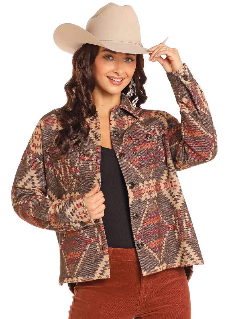 Women's Rock & Roll Dark Brown Aztec Shacket 1