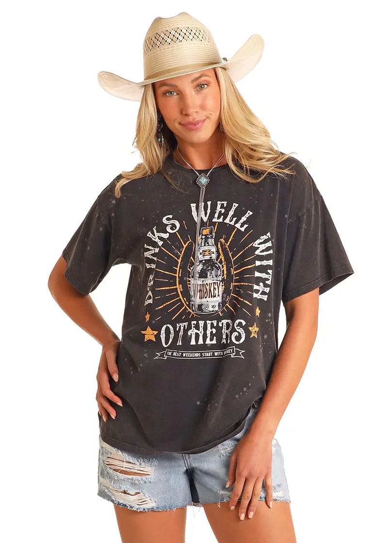 Women's Rock & Roll Drinks Well With Others Oversized Graphic Tee 1