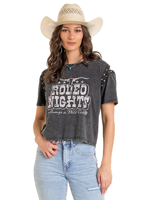 Women's Rock & Roll Grommet Sleeve Graphic Tee 1