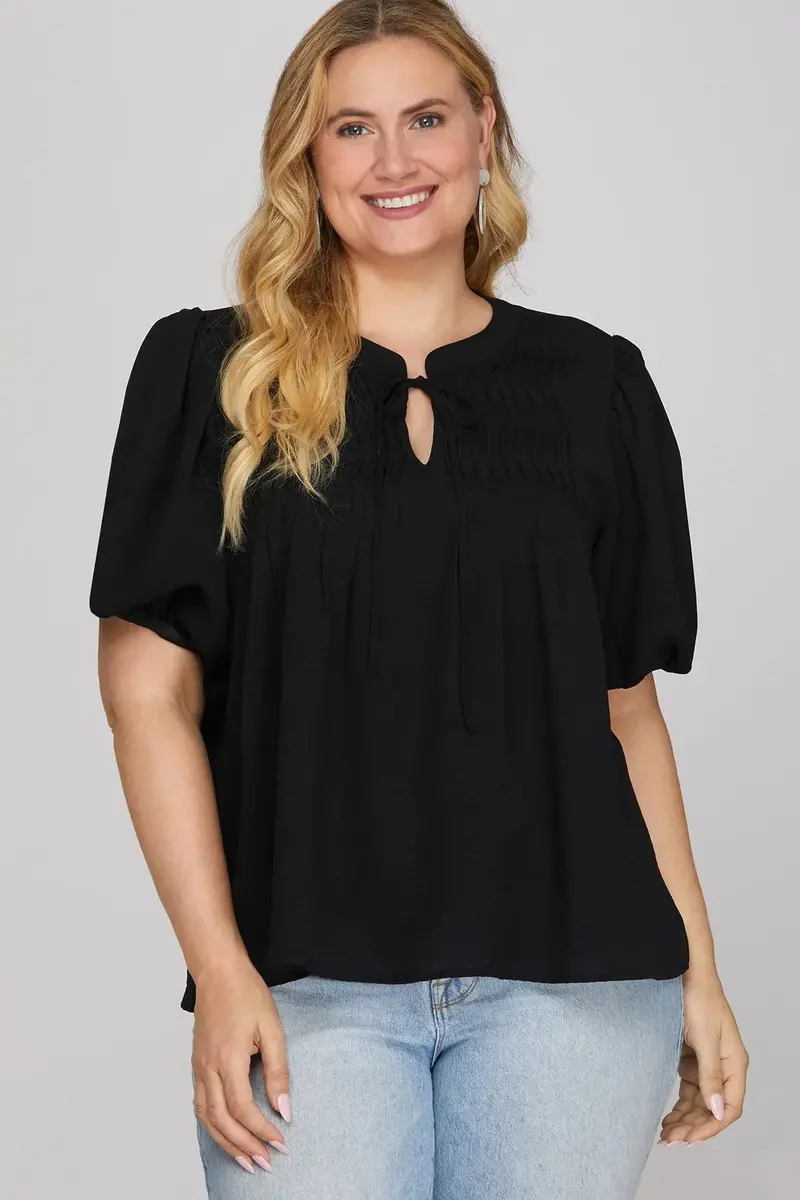 Women's She & Sky Black Woven Neck Tie Shirt 1