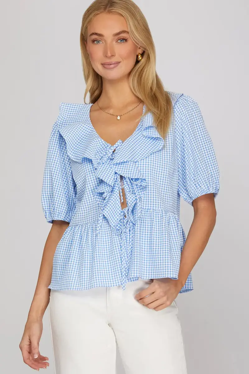 Women's She & Sky Gingham Blue Check Shirt 1