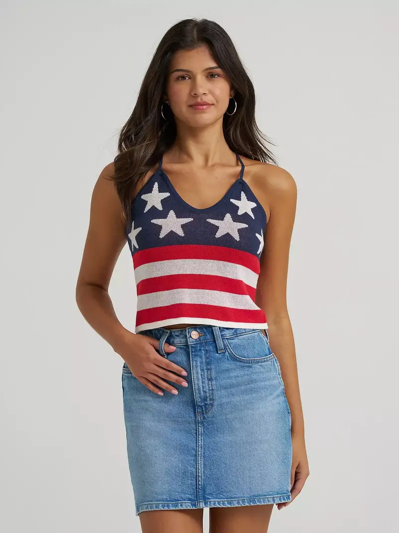 Women's Wrangler Retro Stars & Stripes Crochet Tank Top 1