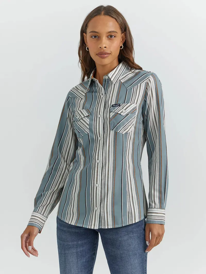 Women's Wrangler Retro Stripe Snap Long Sleeve Shirt 1