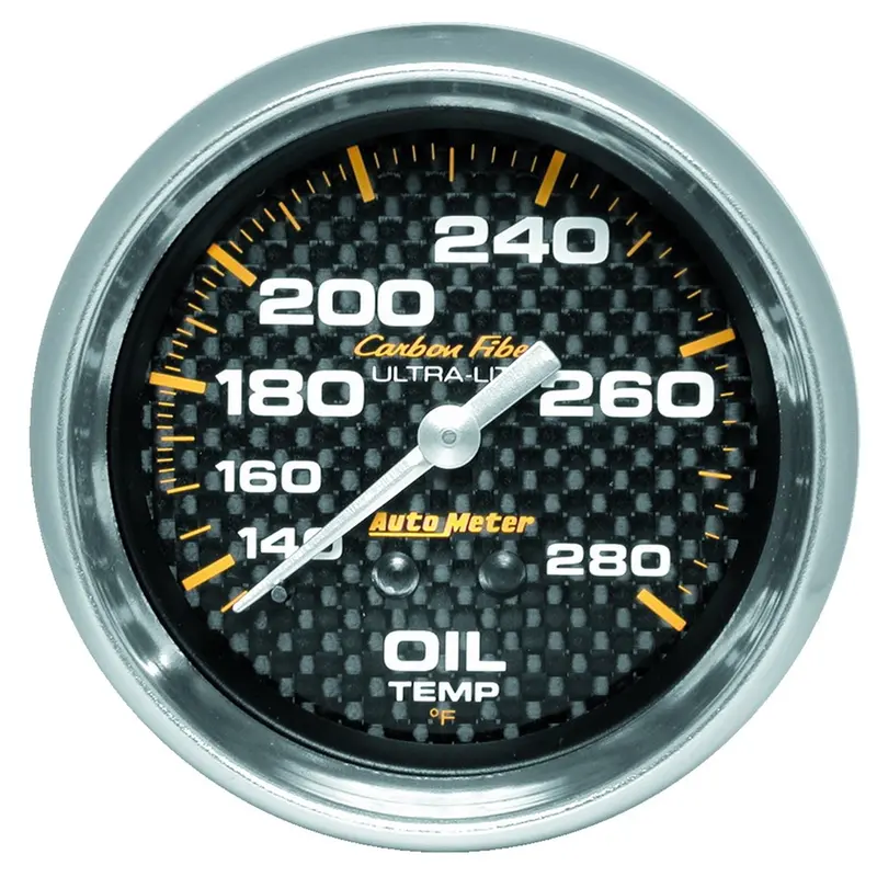 Autometer 2-5/8" Mechanical Oil Temperature Gauge – 140°F To 280°F With Carbon Fiber Bezel 1