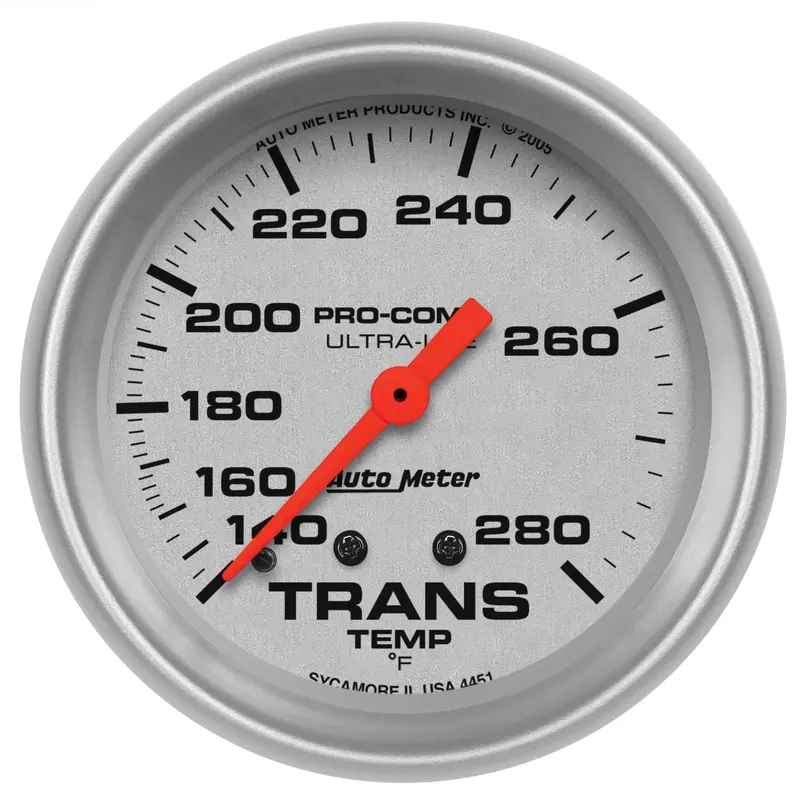 Autometer 4451 Mechanical Transmission Temperature Gauge – 2-5/8", 140–280°F, 8-Foot Sensor Cable 1