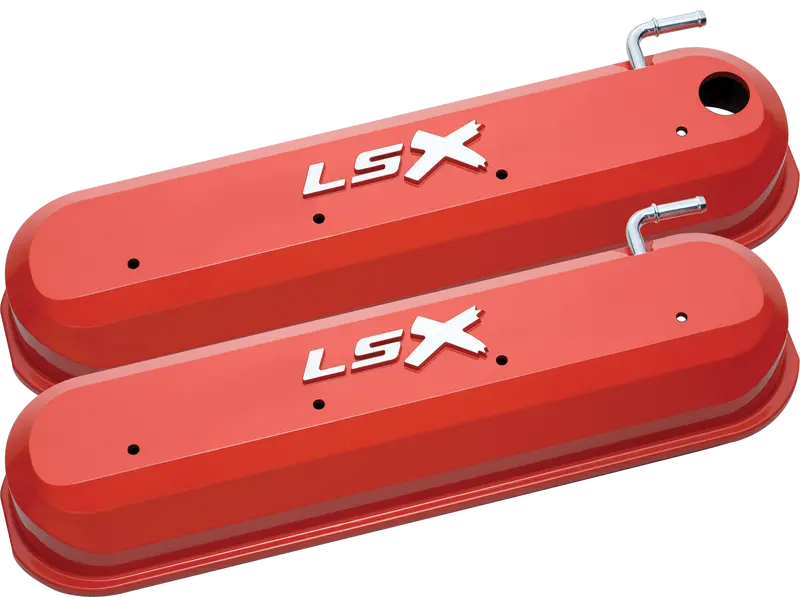 Chevrolet Performance 141-257 Lsx Aluminum Valve Covers – Chevy Orange, Raised Logo 1