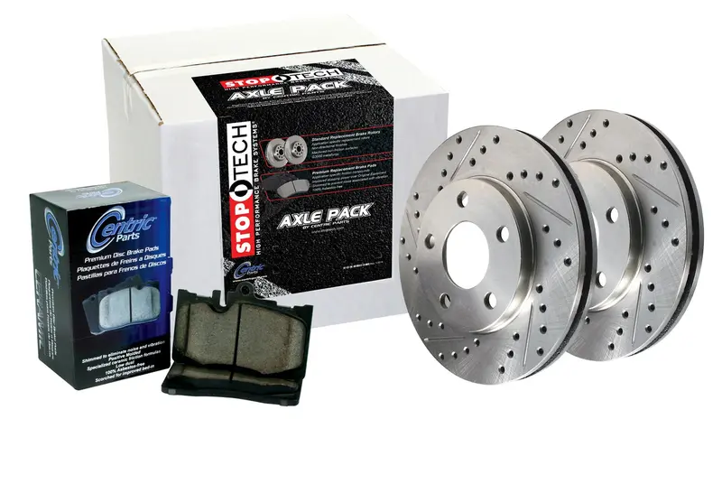 Stoptech Sport Axle Pack – Front Slotted Brake Rotors With Stainless Steel Brake Lines 1