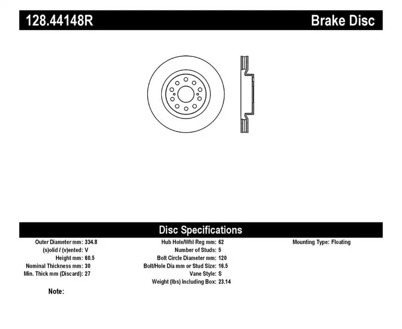 Stoptech Sport Cross-Drilled Front Right Brake Rotor – Model 128.44148R 1